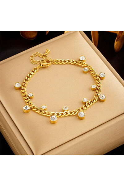 Pursehuit Brățară aurie, realizată din oțel inoxidabil, cu pietre de zirconiu...