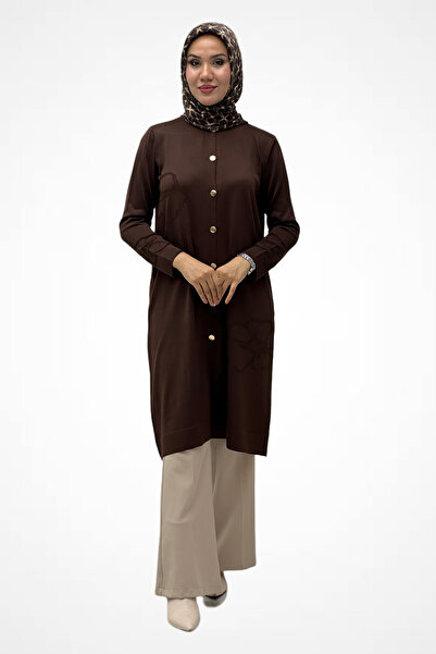 TBT GİYİM Gonca Patterned Cardigan 35210 Brown