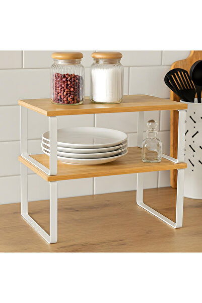 Elindor Set de 2 rafturi Elindor® din bambus, extensibile și stivuibile pentr...