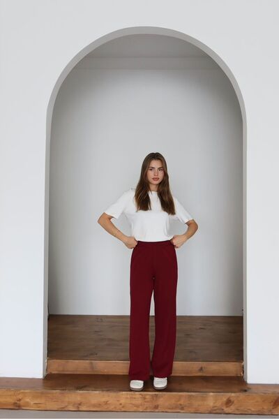 ronay giyim Women's Elastic Waist High Waisted Trousers P001Bbb