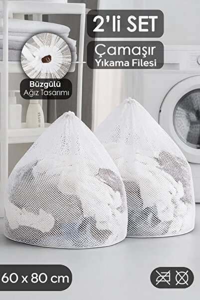 Meleni Home 2'li Perde ve Çamaşır Yıkama Filesi Seti - Büyük Boy İpli Yıkama ...