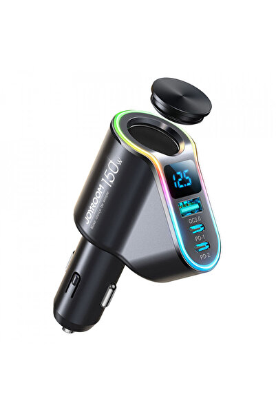 Joyroom USB Car Charger, 2x Type-C, Cigarette Lighter, LED Lights, 150W - (JR...