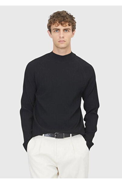 Ramsey Black Half Turtleneck Ribbed Knitwear Sweater