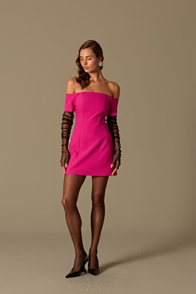 NOK İSTANBUL Minimal Chic Straplez Mini Elbise Fuchsia
