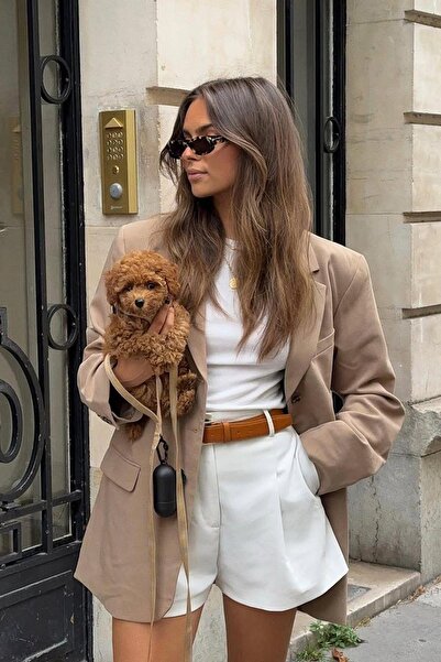 Seeh Beyaz Yüksek Bel Mini Kadın Şort SH304