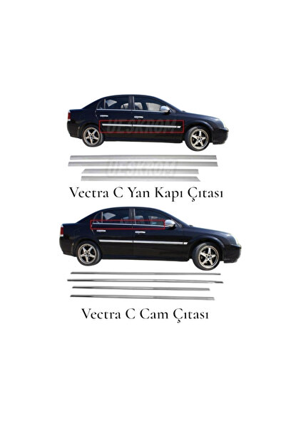 ueskrom Opel Vectra C Uyumlu Cam Çıtası 4 Parça + Yan Kapı Çıtası 4 Parça Set...