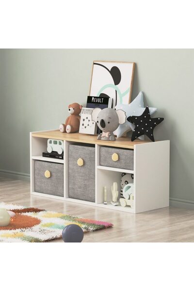 Quasar & Co. TV cabinet, living room/bedroom/kids' room furniture, with drawers, 103.6x35x46cm, MDF, matt white/oak