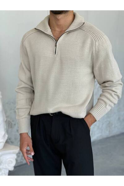 OKSHEN Men's Zippered Knitwear Sweater