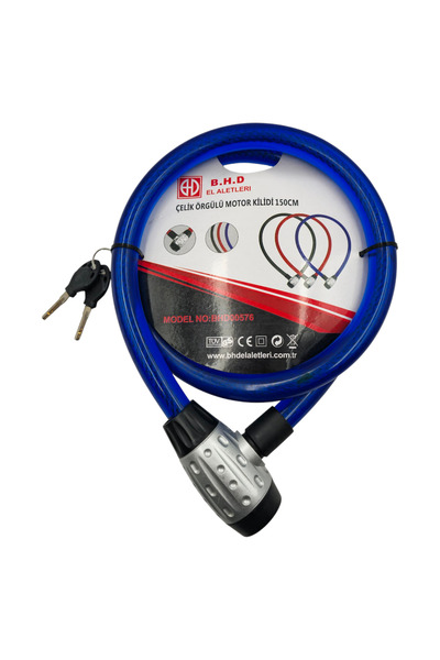 B.H.D BHD00576 150cm 25mm Motosiklet Kilidi PVC Kaplı Çelik Halatlı Anahtarlı