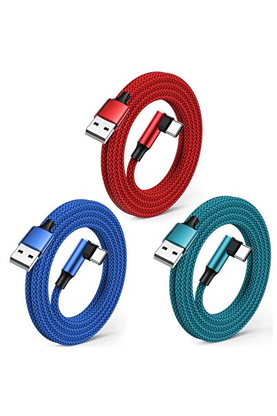 Zjxd Set de 3 cabluri de încărcare rapidă, USB C, 15 W, nailon, multicolor, 1...