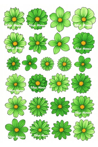 telaşe memuru طباعة فنية للكعكة الصالحة للأكل بالزهور الخضراء - ورق صالح للأك...