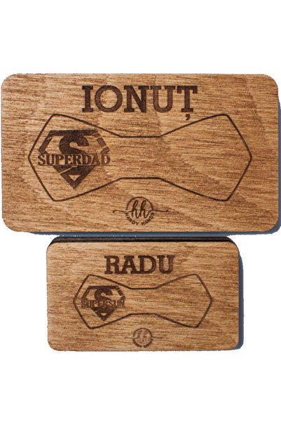 OEM Set Papion Tata Fiu HH1607 din Lemn Personalizat in Cutie Premium