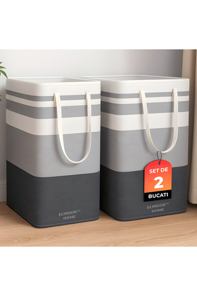 Elindor Set de 2 coșuri de rufe Elindor® Ideal, 40 x 30 x 62 cm, țesute din frânghie PEVA, gri