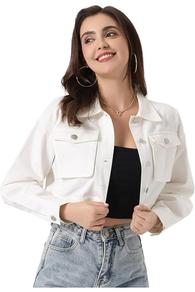 OEM Jachetă scurtă și elegantă cu mâneci scurte și buzunare Alb L