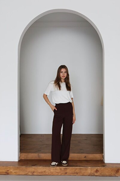 ronay giyim Γυναικείο παντελόνι με ελαστική μέση ψηλόμεσο P001bbb