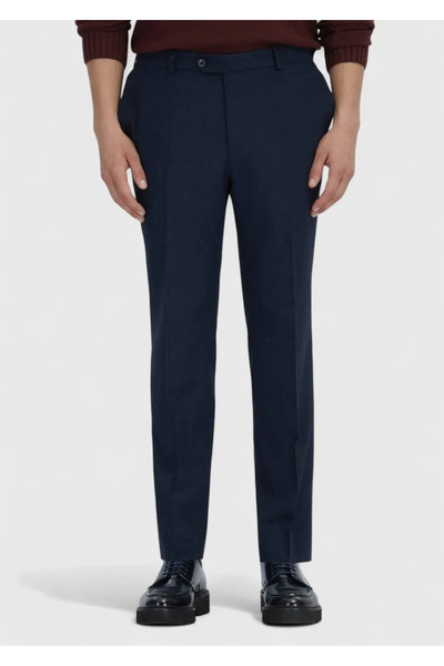 Ramsey Navy Blue Plain Woven Modern Fit Casual Trousers