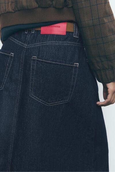 Stradivarius Denim Midi Kemerli Etek