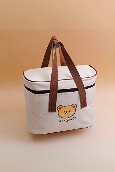YOYOSO Teddy Bear Detailed Thermal Insulated Lunch Bag, Food Bag Beige