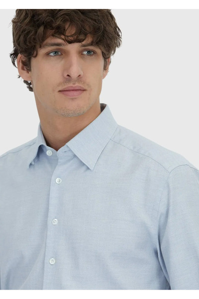 Ramsey Cămașă casual țesută cu model albastru, 100% bumbac