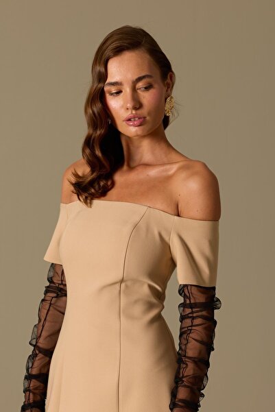 NOK İSTANBUL Minimal Chic Straplez Mini Elbise Camel