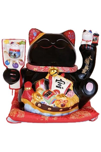 MOBI Pisică Maneki-neko, MOBI, Neagră, Atrage Bogăția, Îndeplinește Dorințele...