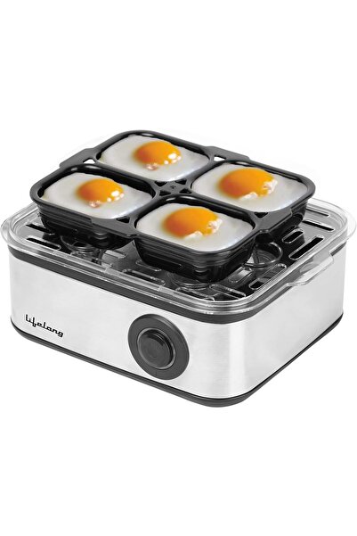 Lifelong جهاز سلق البيض 2 في 1 بقوة 500 واط (شفاف ورمادي فضي)، سلق 8 بيضات، سلق 4 بيضات