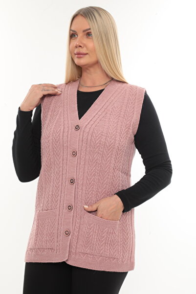 İKSUN Kalın Yünlü Kışlık Triko Cepli Düğmeli Anne Yelek