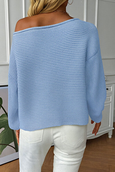 npLStore Pulover de damă cu gât barcă oversize, nou sezon, din tricot, din material casual