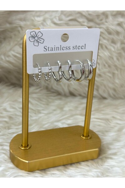 BY YASİN TOPÇU مجموعة أقراط من الفولاذ على شكل حلقات - فضي