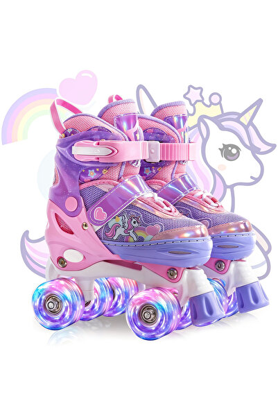 Elindor ® Adjustable Roller Skates for Kids, Girls and Boys, Size L, 37-39, Unicorn Model, Purple
