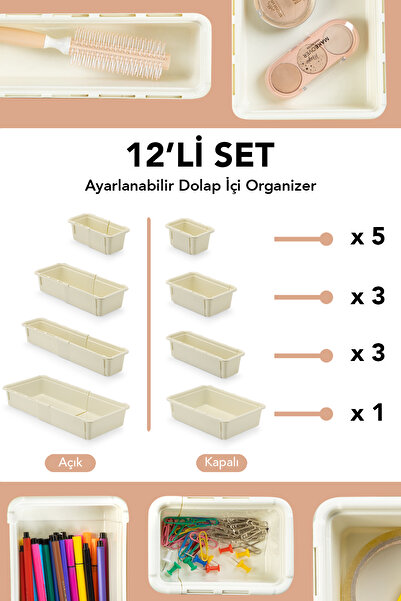 Meleni Home 12'li Uzayan Dolap İçi Düzenleyici - Çok Amaçlı Banyo Mutfak Ofis...