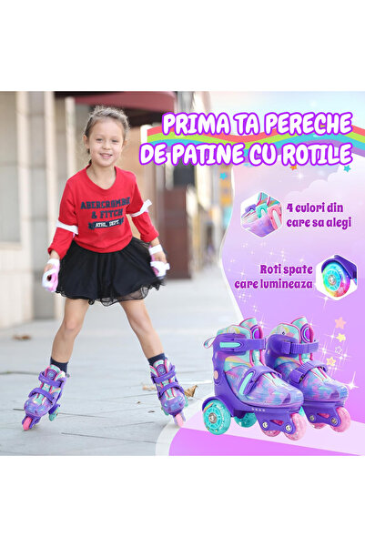 Elindor ® Adjustable Roller Skates for Kids, Girls and Boys, Size XS, 25-27.5, Purple