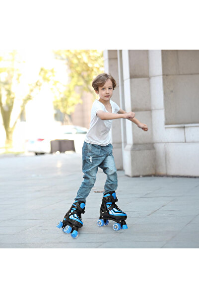 Elindor ® Patine cu rotile reglabile pentru copii, fete și băieți, mărimea S, 27-30, model uni, negru / albastru
