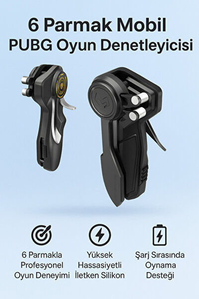 Coverzone 6 Parmak Mobil Oyun Kolu L1R1 Tetik, Silikonlu, Ayarlı, PUBG COD Fr...