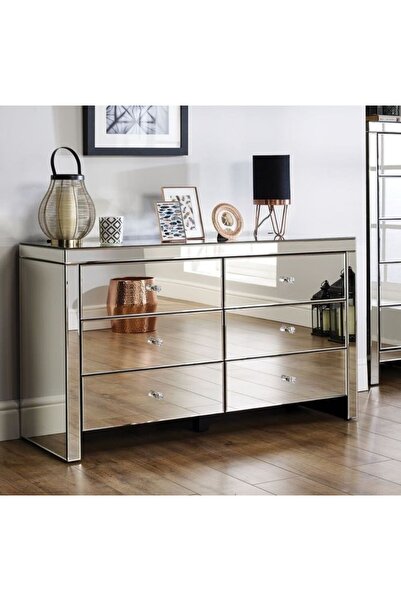 LUXURY VİLLA ŞİFONYER KOMPLE BRONZ AYNALI 6 ÇEKMECELİ ŞİFONYER 113X45 YÜKSEKL...