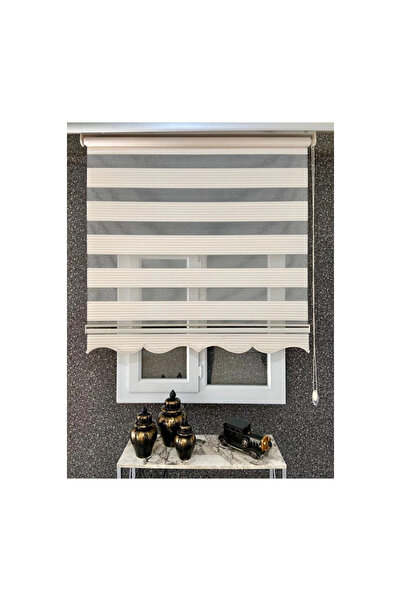 Nursu Perde Krem Geniş Plise Etek Dilimli Zebra Stor Güneşlik Perde