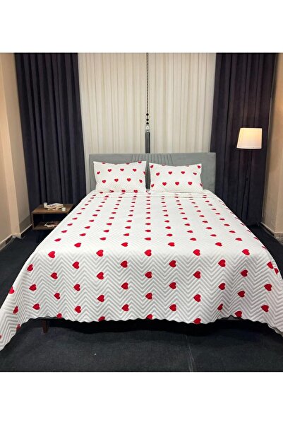 HZR Heart White Model 3 Pieces 1 Bedspread (200X240 cm) + 2 Pillowcases (50X70) cm