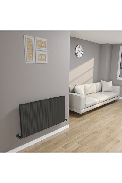 Lojimax Fiona Double Çift Panel Alüminyum Yatay Radyatör 500×999mm 10 Dilim Dokulu Siyah | Yüksek Isıl Verim