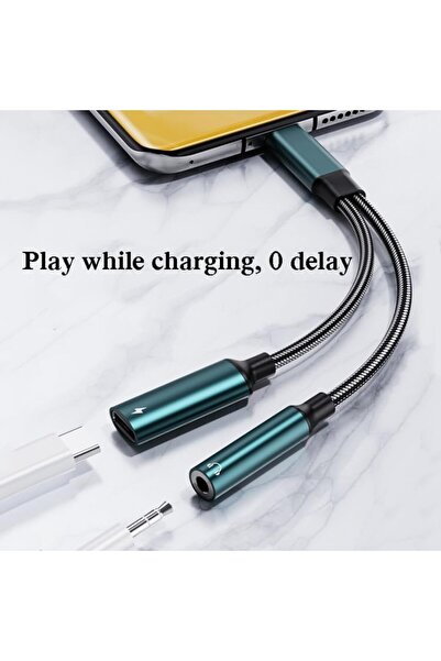 Generic USB-C/Type-C Male To 3.5mm + Type-C Female 2 In 1 Audio Adapter Digital Aux Adapter Cable - Black