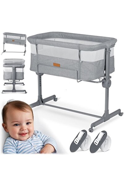 NUKIDO Baby cot, removable material, foldable, 4 wheels with brakes, maximum load 9 kg, side entry...