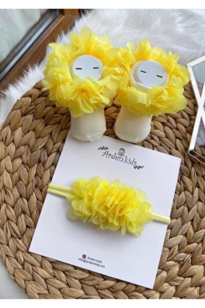 libayskids 0-2 Yaş Sarı Fırfır Çorap - Bandana Set