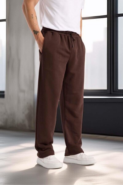 Valiberta Mendes Baggy Fit Diagonal 3 Thread Fabric Men's Sweatpants - Brown