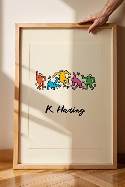 Saturn Keith Haring Dancing Figures Pictură înrămată Figuri care dansează - Decor de perete în stil eclectic