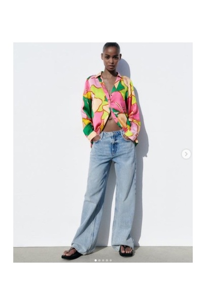 Butik ALLBUCKS ZA RA Renkli Baskılı Saten Gömlek ABZRA7510