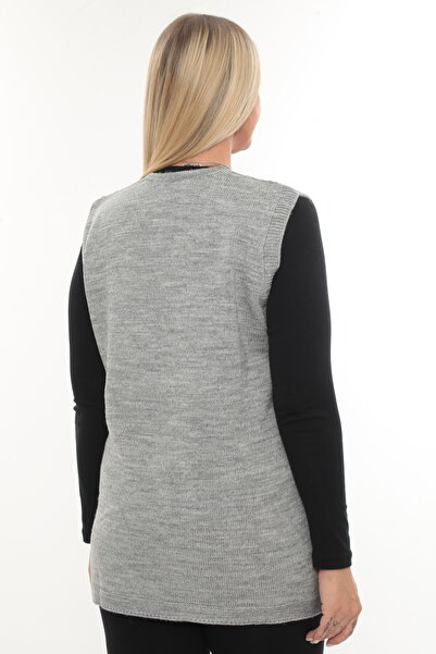 İKSUN Kalın Yünlü Kışlık Triko Cepli Düğmeli Anne Yelek