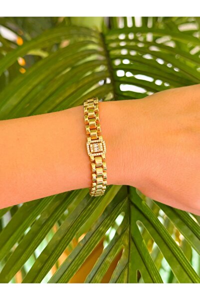 papatya aksesuar سوار نسائي من الفولاذ المختوم الأصلي مرصع بحجر الزركون الذهبي