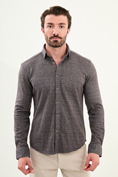 Mcr Ανδρικό πουκάμισο με σχέδιο εφαρμοστό καφέ - 27082.25Κ