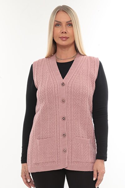 İKSUN Kalın Yünlü Kışlık Triko Cepli Düğmeli Anne Yelek