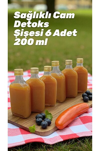 Frolde 6’lı Sızdırmaz Gold Metal Kapaklı Cold Brew Kahve Detoks Yassı Cam Şişe 200 ml