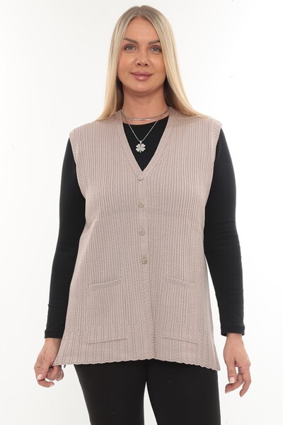 İKSUN Women's Mercerized Pocketed Buttoned Rolax Knitwear Seasonal Mother's Vest